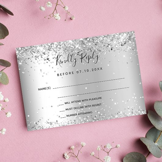 Silver glitter elegant bruiloft RSVP