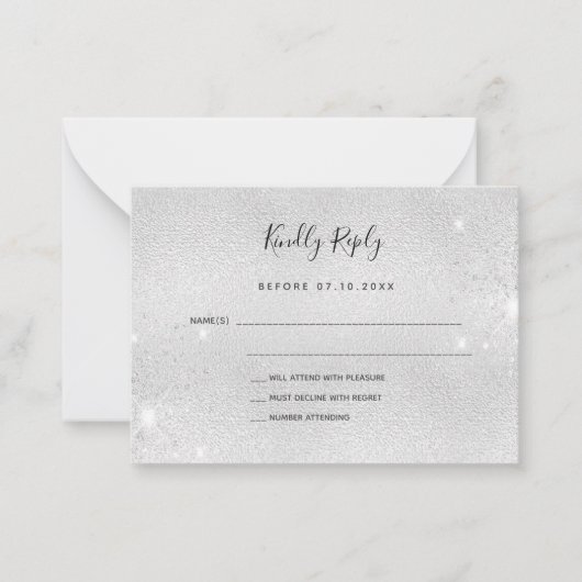 Silver glitter elegant bruiloft RSVP Notitiekaartje (Voorkant)