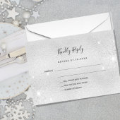 Silver glitter elegant bruiloft RSVP Notitiekaartje