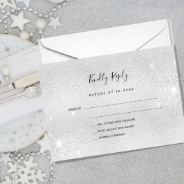 Silver glitter elegant bruiloft RSVP Notitiekaartje