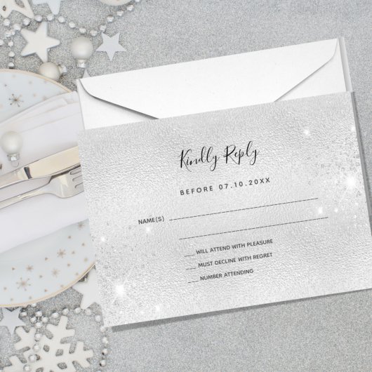 Silver glitter elegant bruiloft RSVP Notitiekaartje
