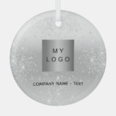 Silver glitter elegant business company logo glas ornament (Voorkant)
