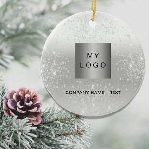 Silver glitter elegant business company logo keramisch ornament
