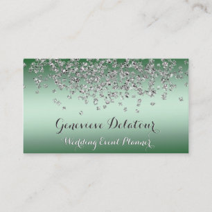 Silver Glitter Elegant Emerald Event Planner Visitekaartje