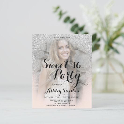 Silver glitter elegant fotobudget Sweet 16 (Staand voorkant)