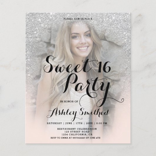 Silver glitter elegant fotobudget Sweet 16 (Voorkant)