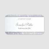 Silver Glitter Elegant Handgeschreven Naam Script Naamplaatje (Voorkant)