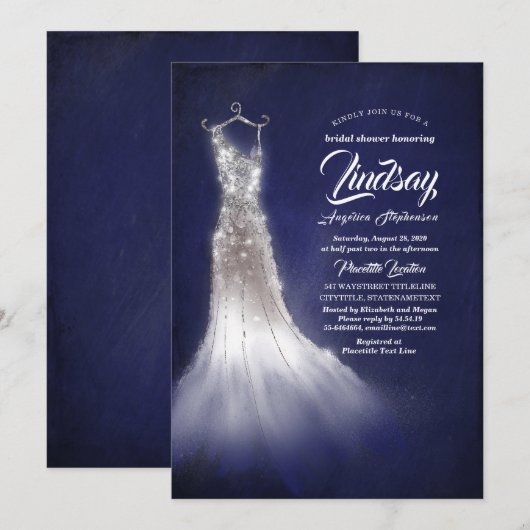 Silver Glitter Elegant Jurk Blauw Vrijgezellenfees Kaart (Voorkant / Achterkant)