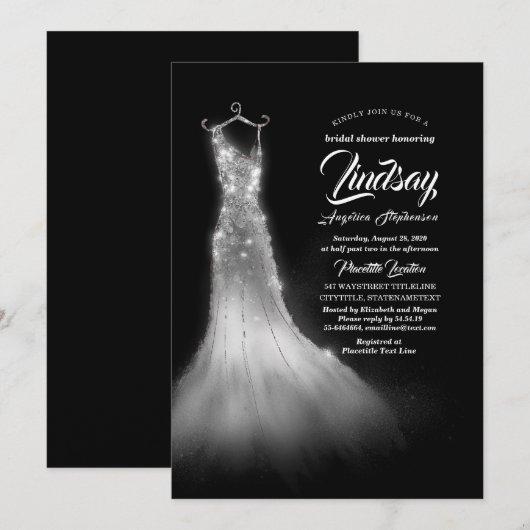 Silver Glitter Elegant Jurk Zwart Vrijgezellenfees Kaart (Voorkant / Achterkant)