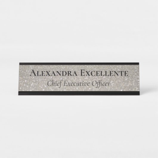 Silver Glitter Elegant Mode Custom Bureau Naambordje (Voorkant)
