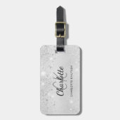 Silver glitter elegant monogram initiaal name bagagelabel (Voorkant verticaal)
