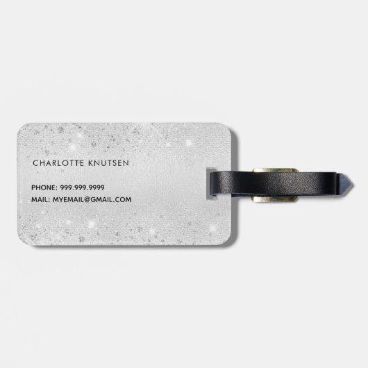 Silver glitter elegant monogram initiaal name bagagelabel (Achterkant horizontaal)