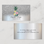 Silver Glitter Elegant Pineapple Tropische Bloemen Visitekaartje (Voorkant / Achterkant)