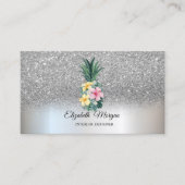 Silver Glitter Elegant Pineapple Tropische Bloemen Visitekaartje (Voorkant)
