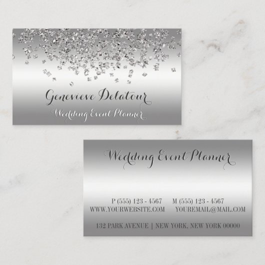 Silver Glitter Elegant Platinum Event Planner Visitekaartje (Voorkant / Achterkant)