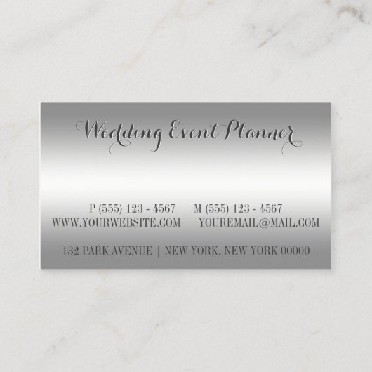 Silver Glitter Elegant Platinum Event Planner Visitekaartje (Achterkant)