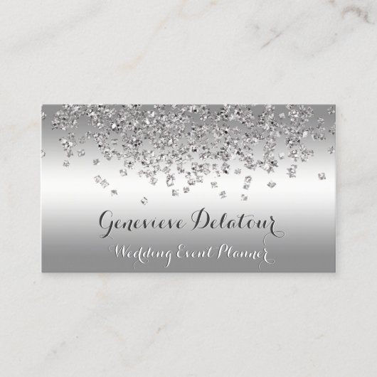 Silver Glitter Elegant Platinum Event Planner Visitekaartje (Voorkant)