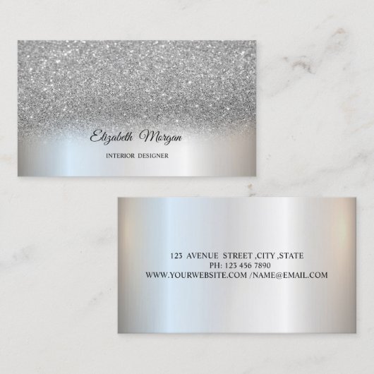 Silver Glitter Elegant Professional Visitekaartje (Voorkant / Achterkant)