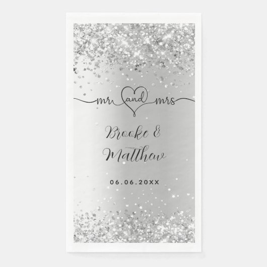 Silver glitter elegant script de heer mrs hart bru servet (Voorkant)