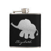Silver Glitter Elephant, zwart - op maat Heupfles (Voorkant)