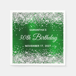 Silver Glitter Emerald Green Folie 30th Birthday Servet