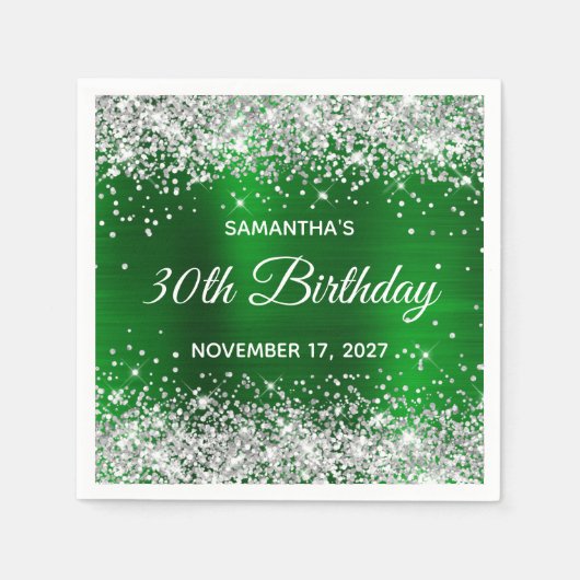 Silver Glitter Emerald Green Folie 30th Birthday Servet (Voorkant)
