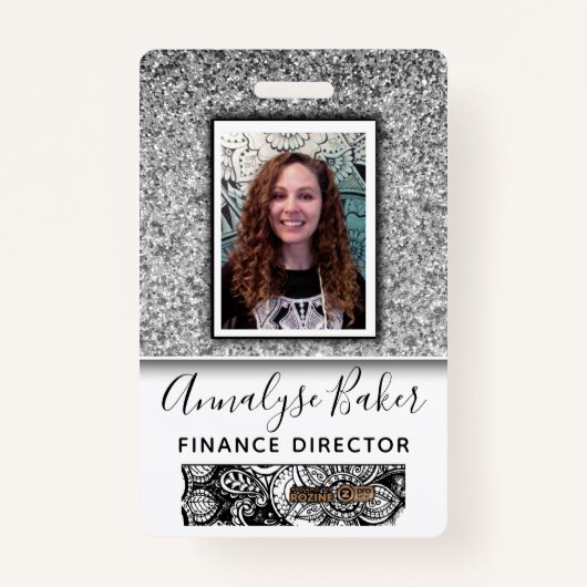 Silver Glitter Employee Zurse Doctor Foto Naam Badge (Voorkant)