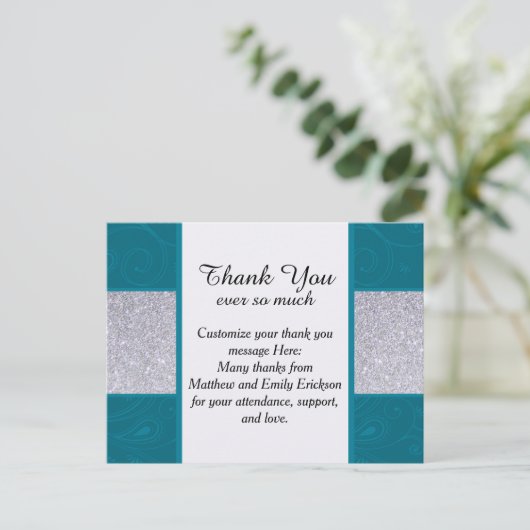 Silver Glitter en Aqua Blauwgroen met Zwematisch d Briefkaart (Staand voorkant)