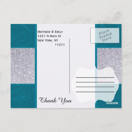 Silver Glitter en Aqua Blauwgroen met Zwematisch d Briefkaart (Achterkant)