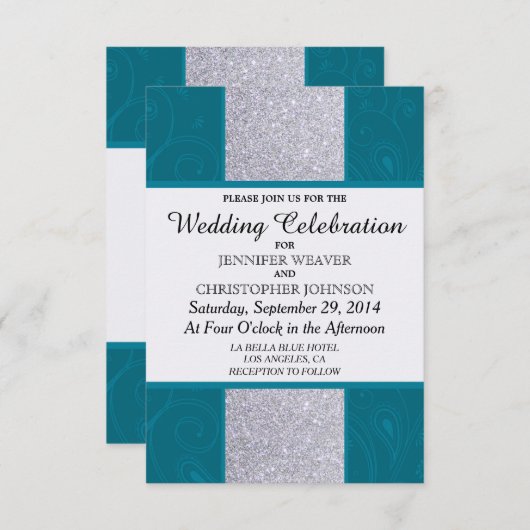 Silver Glitter en Aqua Blauwgroen met Zwematisch d Kaart (Voorkant / Achterkant)