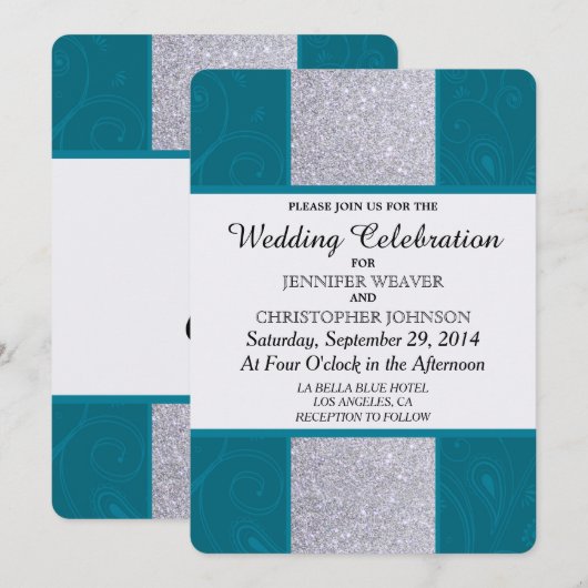 Silver Glitter en Aqua Blauwgroen met Zwematisch d Kaart (Voorkant / Achterkant)