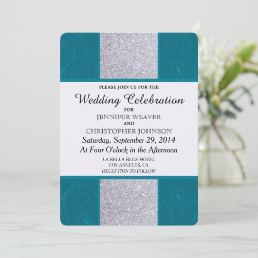 Silver Glitter en Aqua Blauwgroen met Zwematisch d Kaart (Staand voorkant)