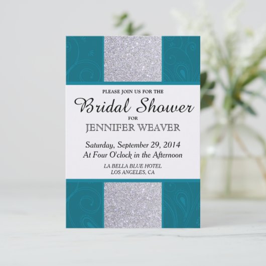 Silver Glitter en Aqua Blauwgroen met Zwematisch d Kaart (Staand voorkant)