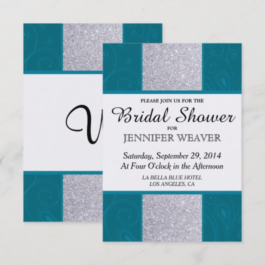 Silver Glitter en Aqua Blauwgroen met Zwematisch d Kaart (Voorkant / Achterkant)