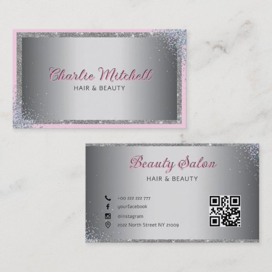 Silver Glitter en Background Visitekaartje (Voorkant / Achterkant)