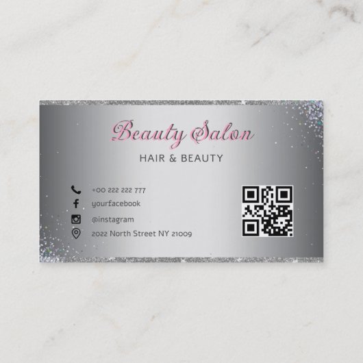 Silver Glitter en Background Visitekaartje (Achterkant)