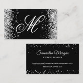 Silver Glitter en Black Fancy Monogrammed Visitekaartje (Voorkant / Achterkant)