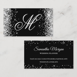 Silver Glitter en Black Fancy Monogrammed Visitekaartje