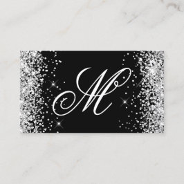 Silver Glitter en Black Fancy Monogrammed Visitekaartje