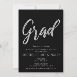 Silver Glitter en Black Graduation Party Kaart