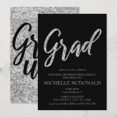 Silver Glitter en Black Graduation Party Kaart (Voorkant / Achterkant)