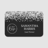Silver Glitter en Black Logo Naamplaatje (Voorkant)