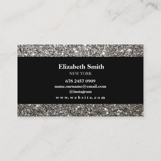 Silver Glitter en Black Logo Visitekaartje (Achterkant)