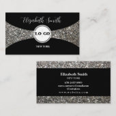 Silver Glitter en Black Logo Visitekaartje (Voorkant / Achterkant)