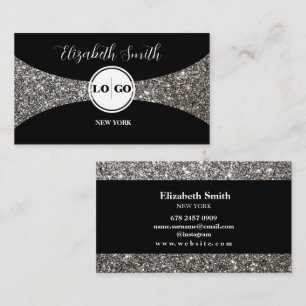 Silver Glitter en Black Logo Visitekaartje