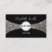 Silver Glitter en Black Logo Visitekaartje (Voorkant)