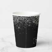 Silver Glitter en Black Monogram Paper Cups Papieren Bekers (Rechts)