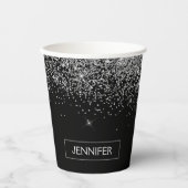 Silver Glitter en Black Monogram Paper Cups Papieren Bekers (Voorkant)