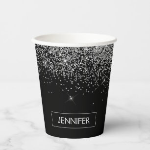 Silver Glitter en Black Monogram Paper Cups Papieren Bekers