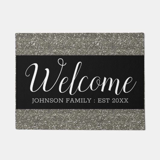 Silver Glitter en Black Welcome Home Deurmat (Voorkant)